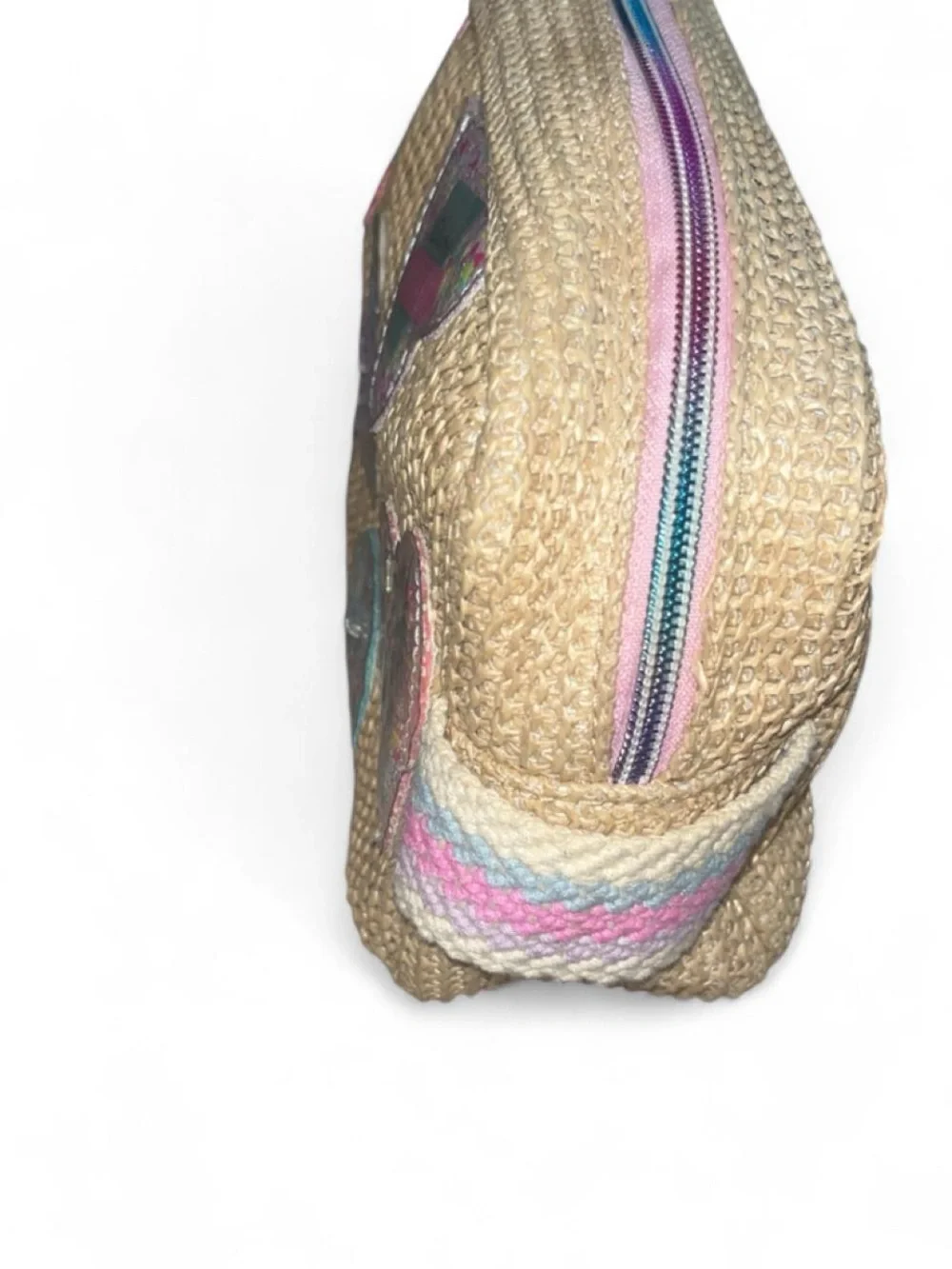 Pink Heart Sequin Cosmetic Case - Straw Texture